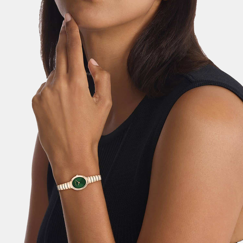 Twisted Bezel Women Quartz Green Dial Analog Stainless Steel Watch 25100148