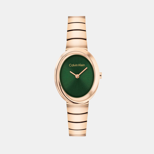 Twisted Bezel Women Quartz Green Dial Analog Stainless Steel Watch 25100148