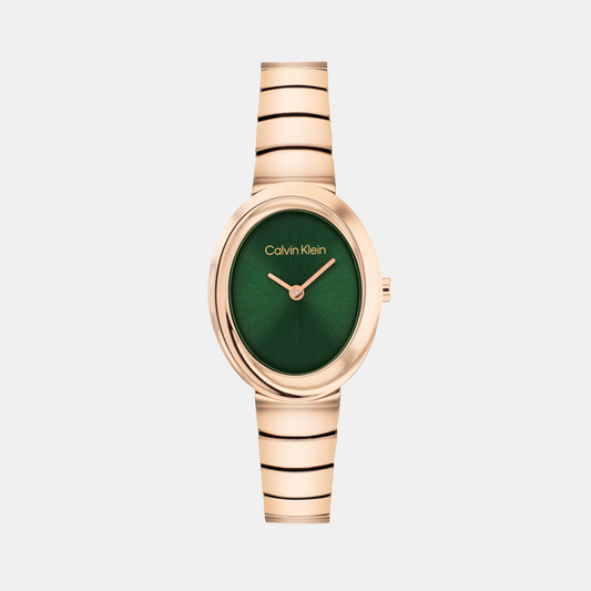Twisted Bezel Women Quartz Green Dial Analog Stainless Steel Watch 25100148