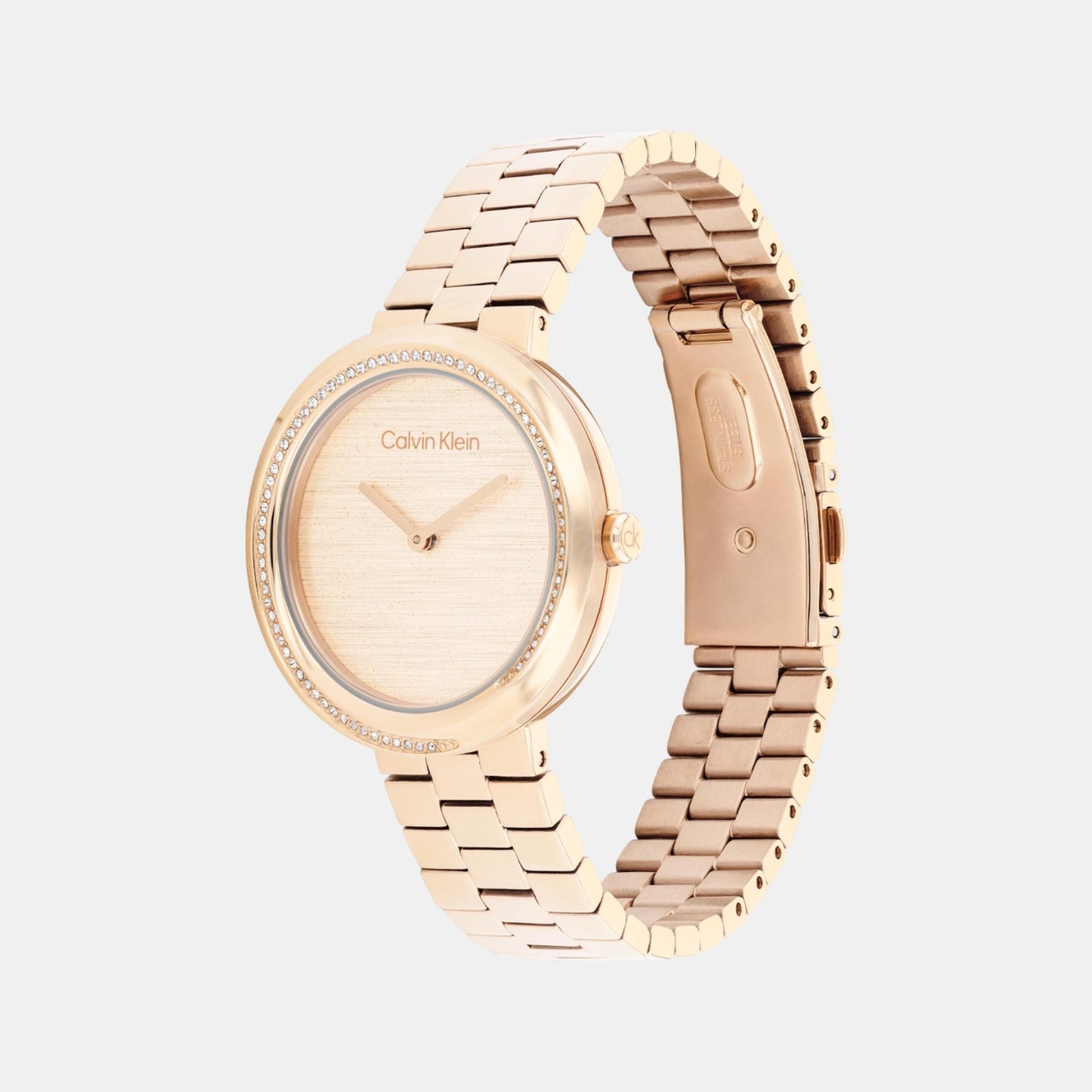 Twisted Bezel Women Quartz Gold Dial Analog Stainless Steel Watch 25100166
