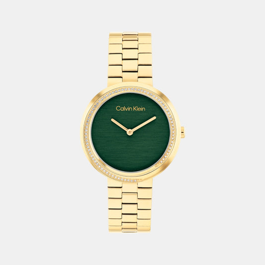 Twisted Bezel Women Quartz Green Dial Analog Stainless Steel Watch 25100167