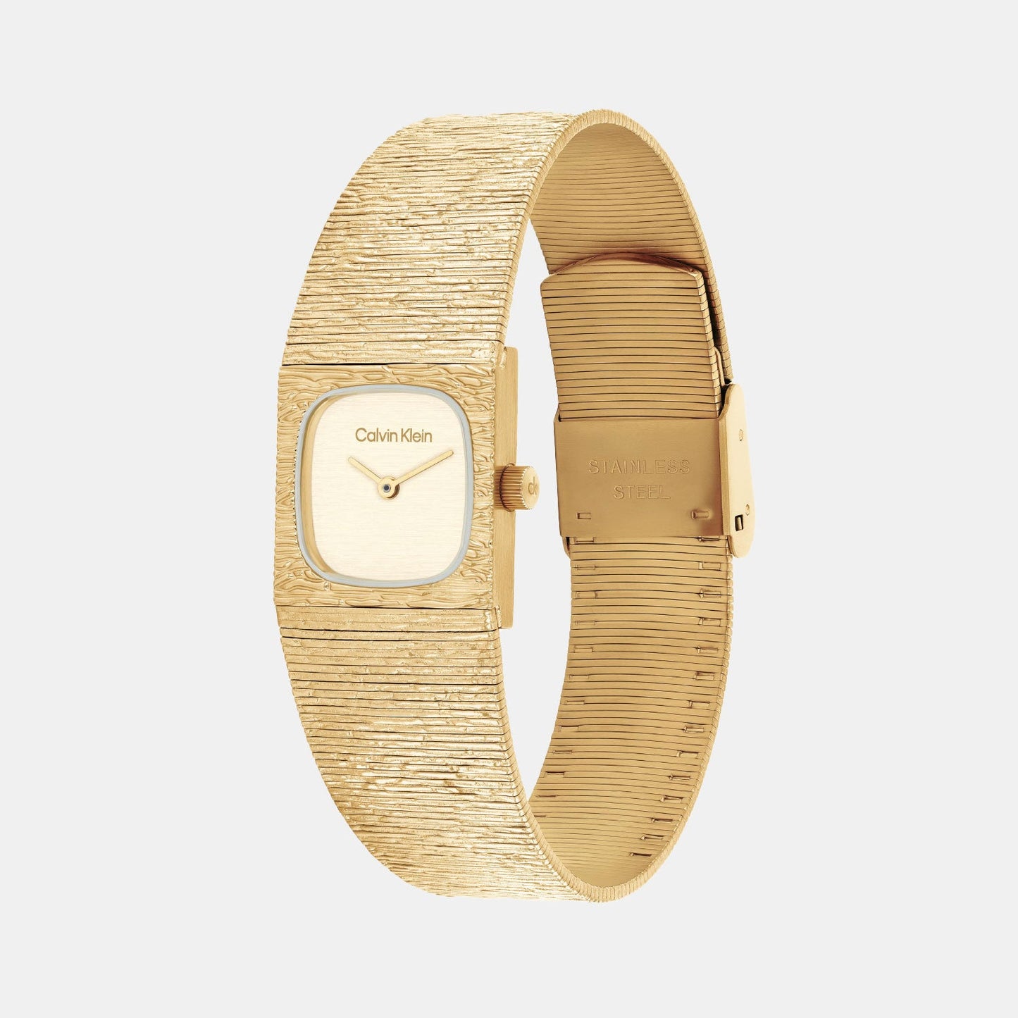 Sophisticated Square Women Quartz Champagne Dial Analog Stainless Steel Watch 25100178