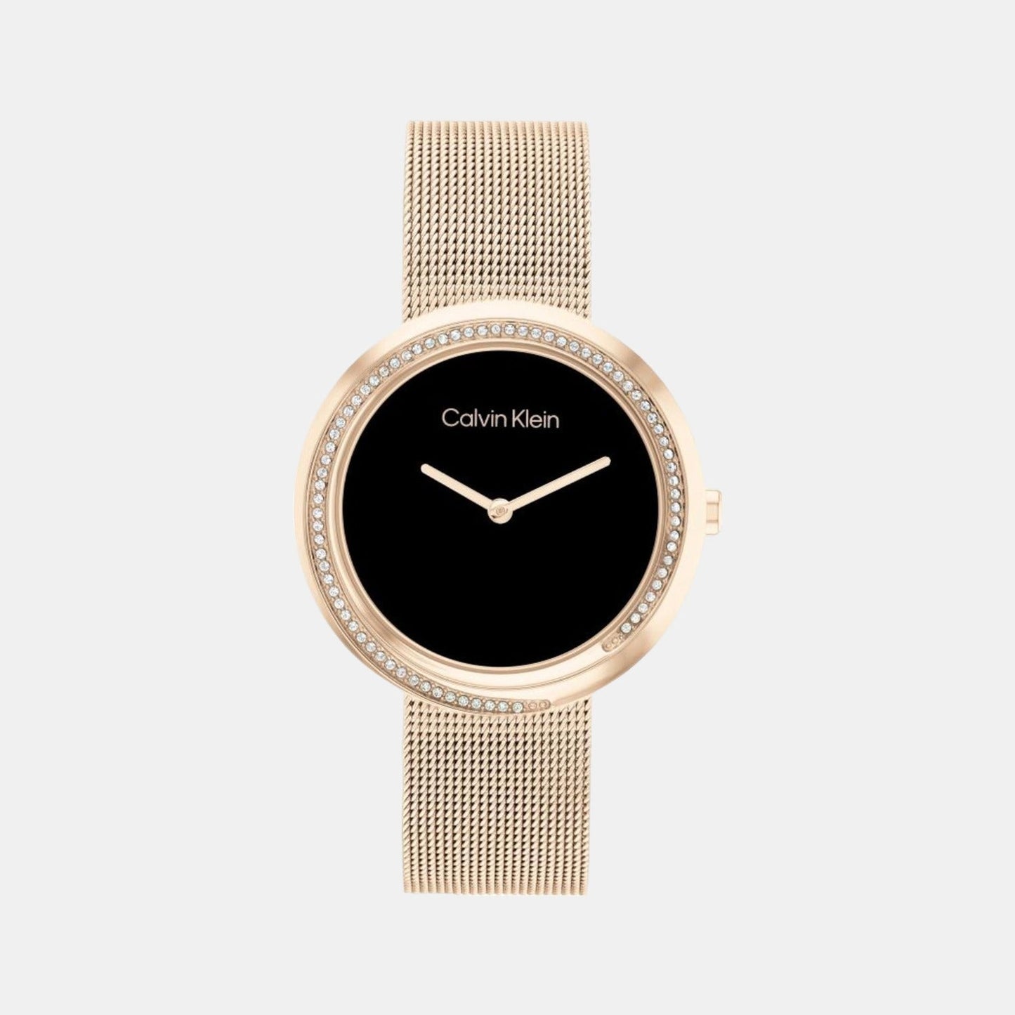 Twisted Bezel Women Quartz Black Dial Analog Mesh Watch 25200151