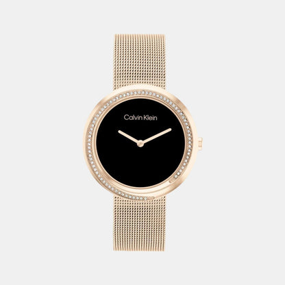 Twisted Bezel Women Quartz Black Dial Analog Mesh Watch 25200151