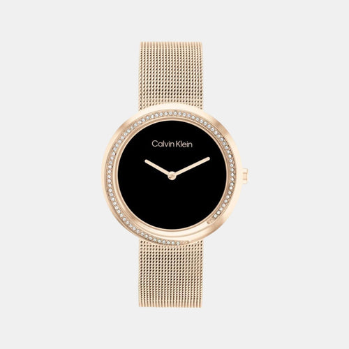 Twisted Bezel Women Quartz Black Dial Analog Mesh Watch 25200151