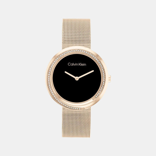 Twisted Bezel Women Quartz Black Dial Analog Mesh Watch 25200151