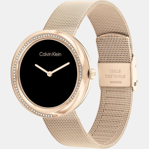 Twisted Bezel Women Quartz Black Dial Analog Mesh Watch 25200151