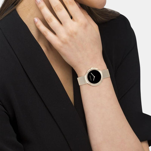Twisted Bezel Women Quartz Black Dial Analog Mesh Watch 25200151