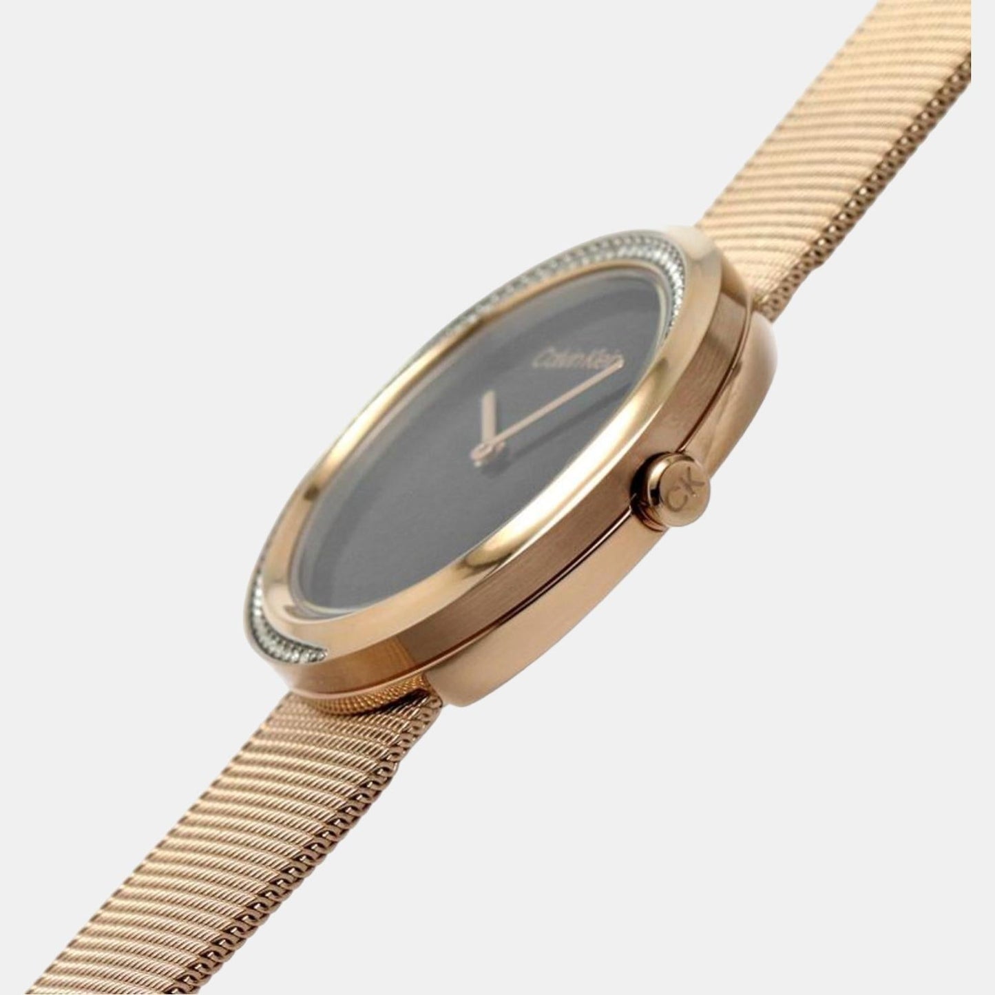 Twisted Bezel Women Quartz Black Dial Analog Mesh Watch 25200151
