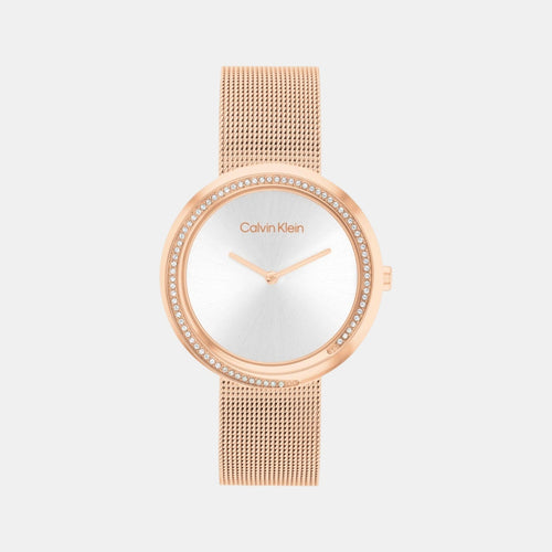 Twisted Bezel Women Quartz Silver Dial Analog Mesh Watch 25200312