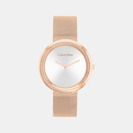 Twisted Bezel Women Quartz Silver Dial Analog Mesh Watch 25200312