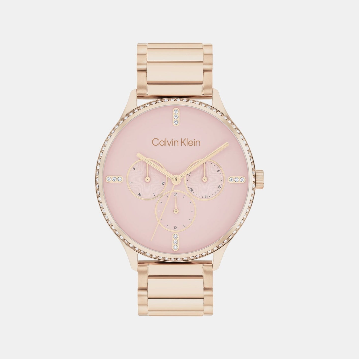 Ck Dress Women Quartz Pink Dial Multi-Function Stainless Steel Watch 25200370