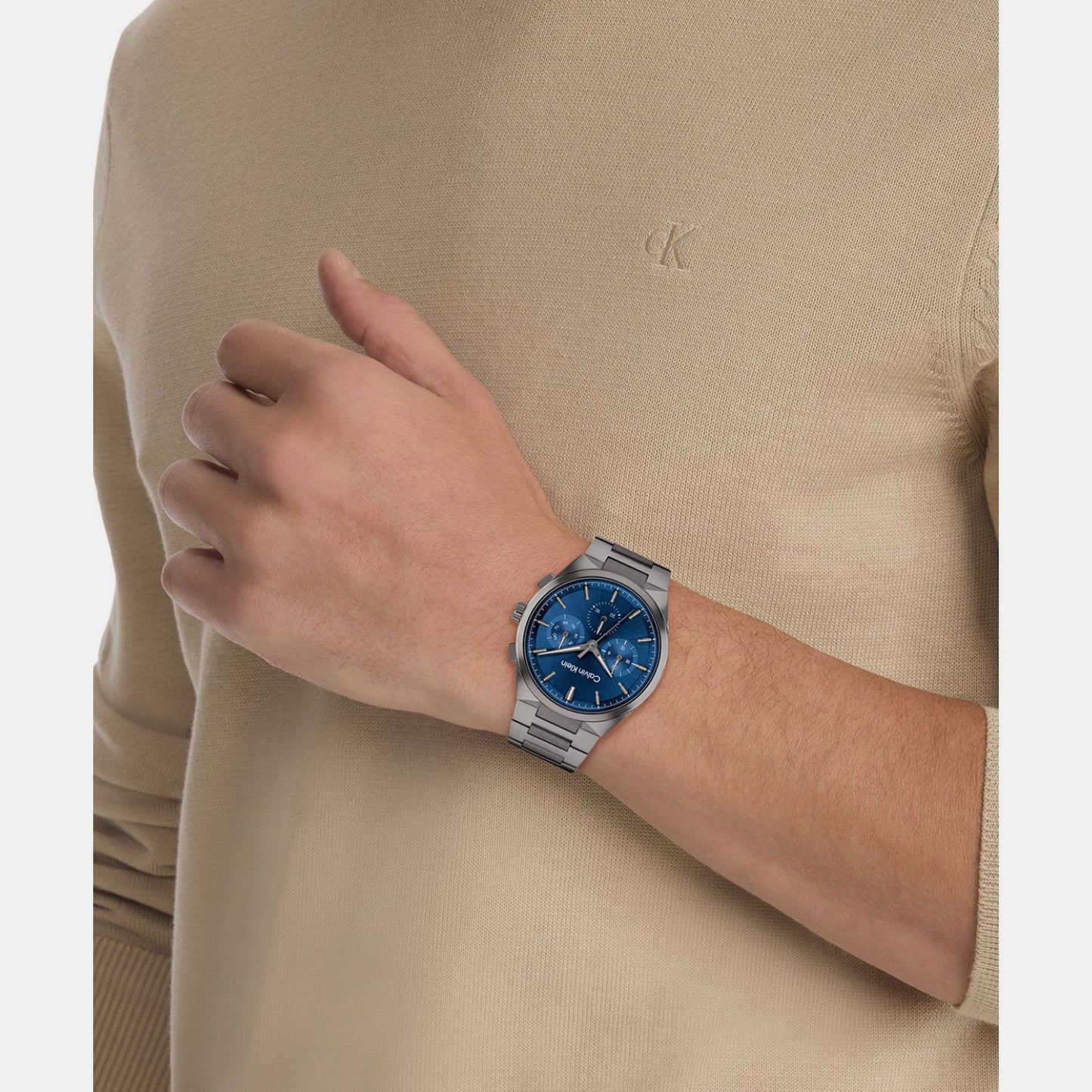 Distinguish Men Quartz Blue Dial Chronograph Stainless Steel Watch 25200443