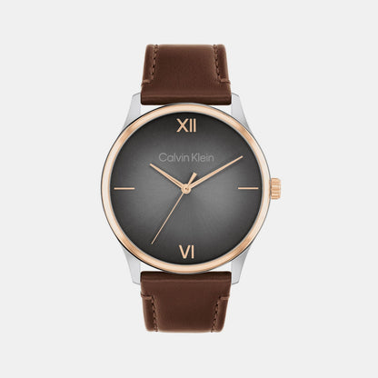 Ascend Men Quartz Grey Dial Analog Leather Watch 25200453