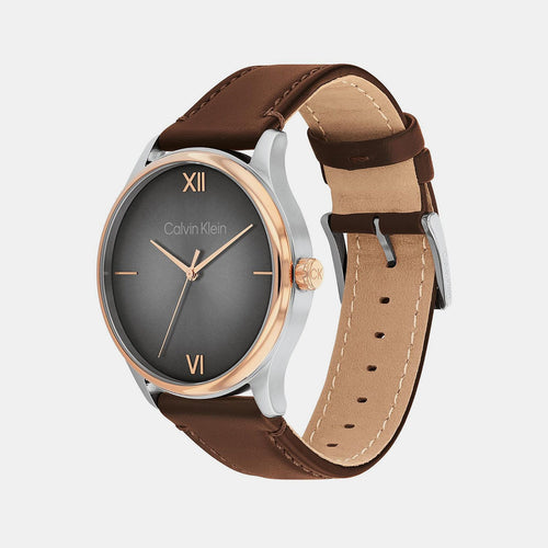 Ascend Men Quartz Grey Dial Analog Leather Watch 25200453