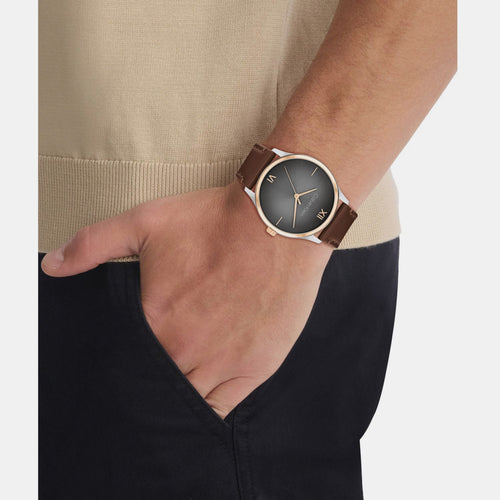 Ascend Men Quartz Grey Dial Analog Leather Watch 25200453
