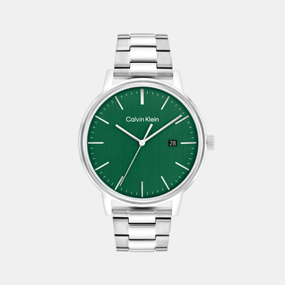Linked Bracelet Men Quartz Green Dial Analog Stainless Steel Watch 25200478