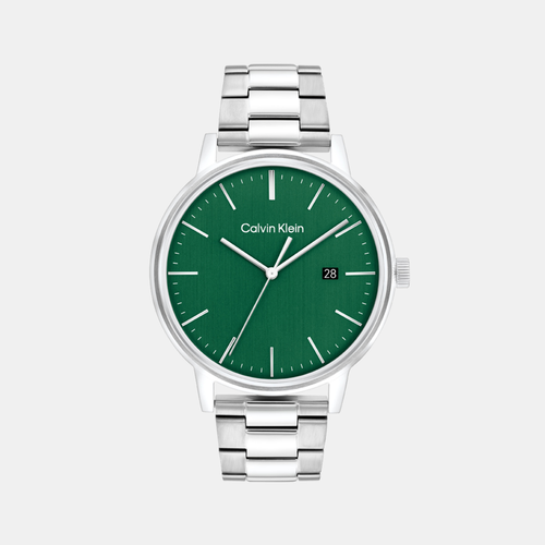 Linked Bracelet Men Quartz Green Dial Analog Stainless Steel Watch 25200478