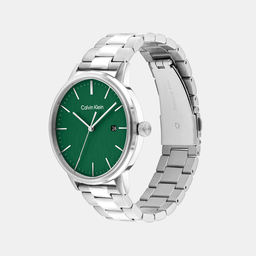 Linked Bracelet Men Quartz Green Dial Analog Stainless Steel Watch 25200478