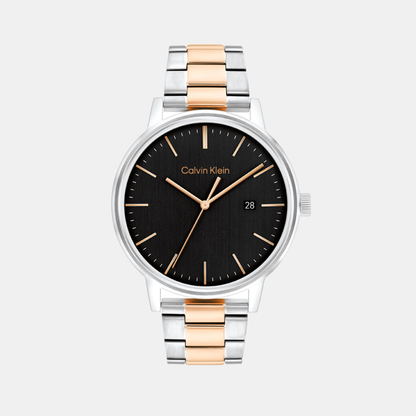 Linked Bracelet Men Quartz Black Dial Analog Stainless Steel Watch 25200479