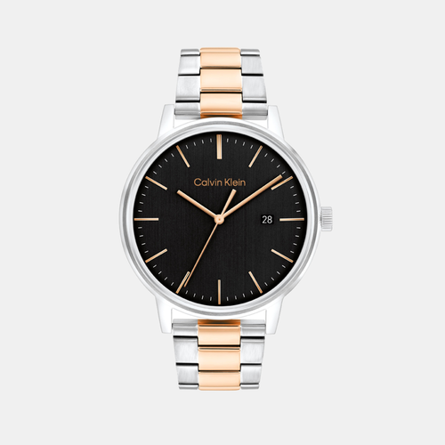 Linked Bracelet Men Quartz Black Dial Analog Stainless Steel Watch 25200479