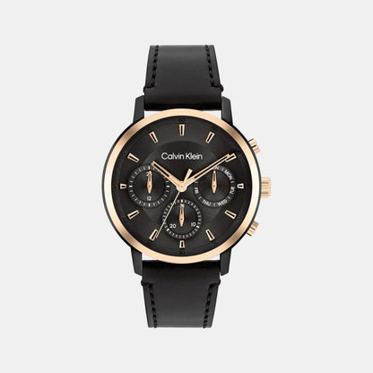 Gauge Men Quartz Black Dial Multi-Function Leather Watch 25200499