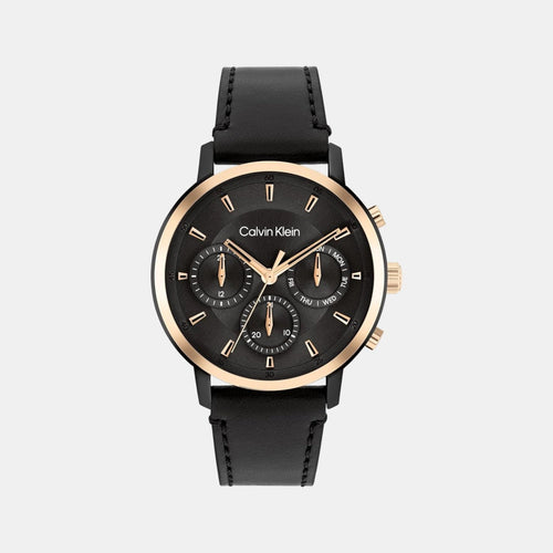 Gauge Men Quartz Black Dial Multi-Function Leather Watch 25200499