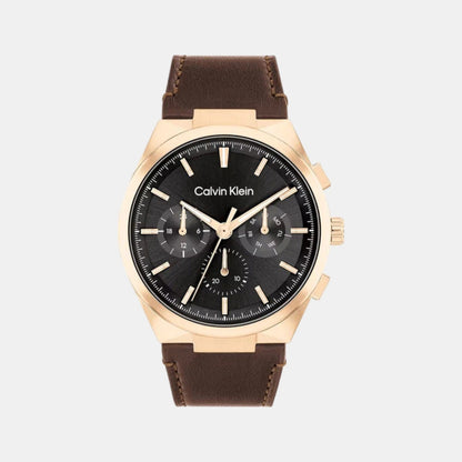 Distinguish Men Quartz Black Dial Multi-Function Leather Watch 25200507