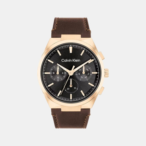 Distinguish Men Quartz Black Dial Multi-Function Leather Watch 25200507