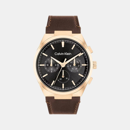 Distinguish Men Quartz Black Dial Multi-Function Leather Watch 25200507