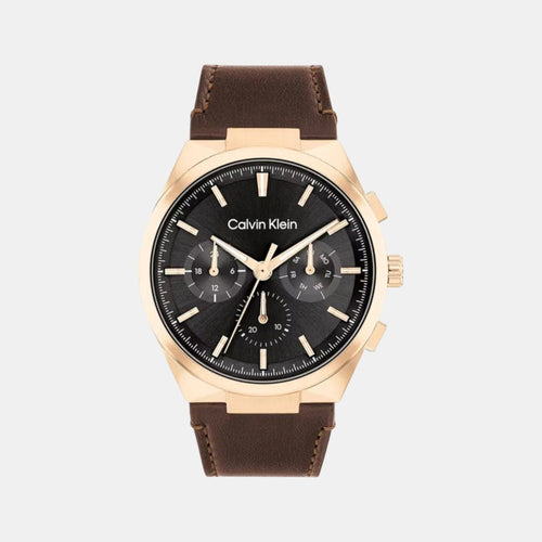 Distinguish Men Quartz Black Dial Multi-Function Leather Watch 25200507