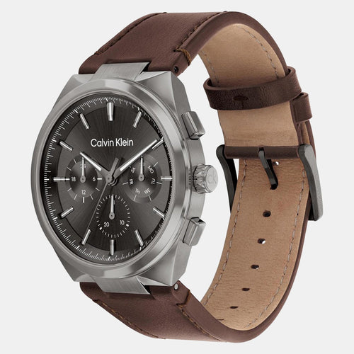 Distinguish Men Quartz Grey Dial Multi-Function Leather Watch 25200508