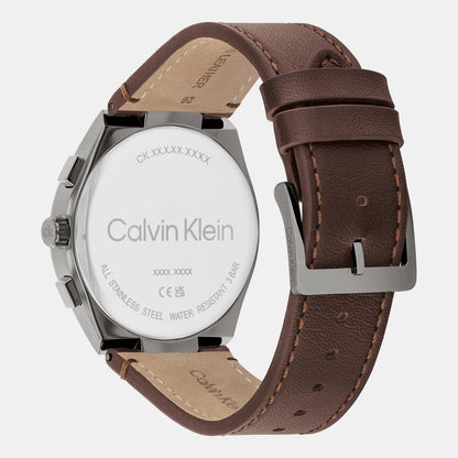 Distinguish Men Quartz Grey Dial Multi-Function Leather Watch 25200508
