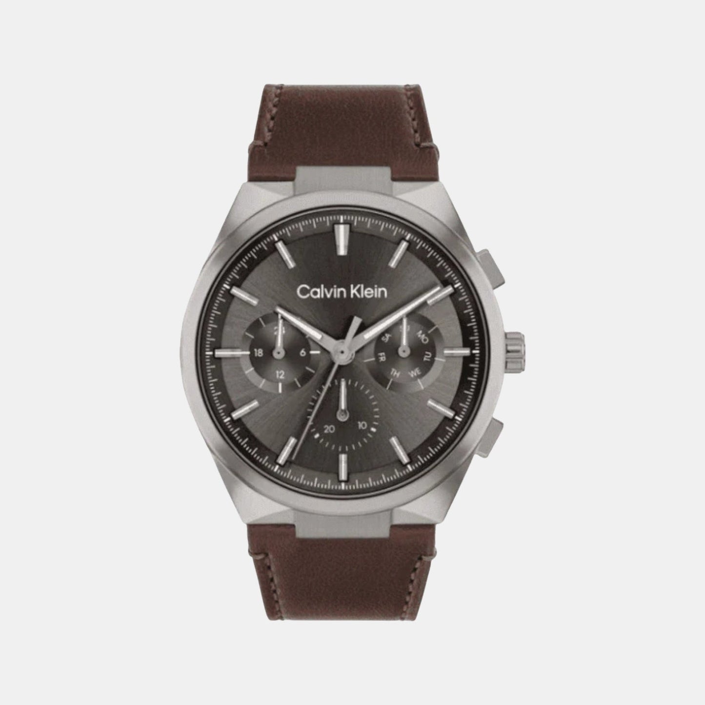 Distinguish Men Quartz Grey Dial Multi-Function Leather Watch 25200508