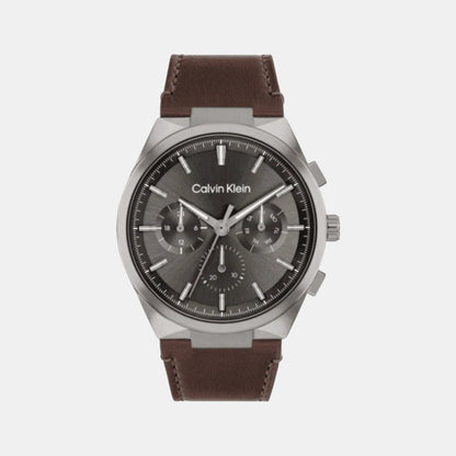 Distinguish Men Quartz Grey Dial Multi-Function Leather Watch 25200508