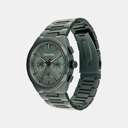 Distinguish Men Quartz Green Dial Multi-Function Stainless Steel Watch 25200535