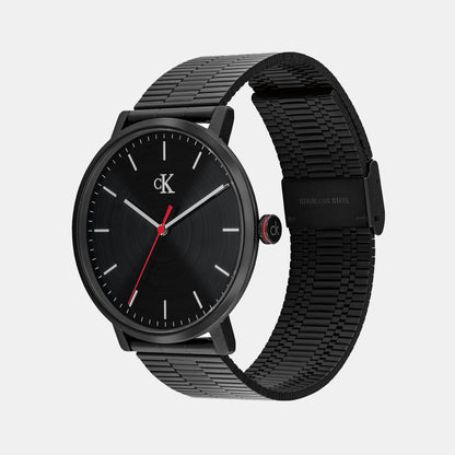 Men Quartz Black Dial Analog Stainless Steel Watch 25200550