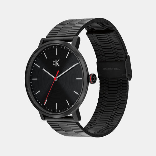 Men Quartz Black Dial Analog Stainless Steel Watch 25200550