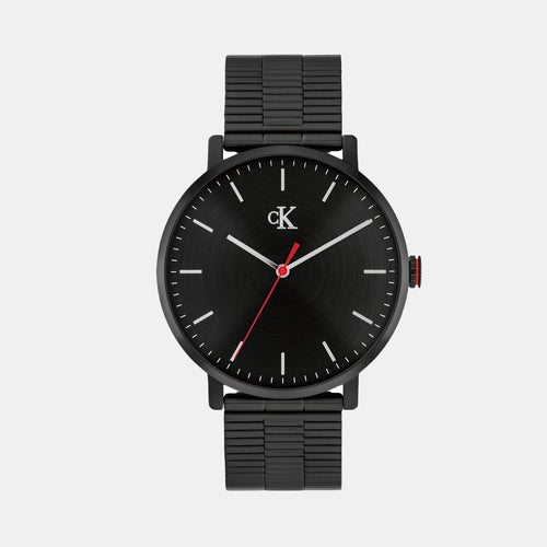 Men Quartz Black Dial Analog Stainless Steel Watch 25200550