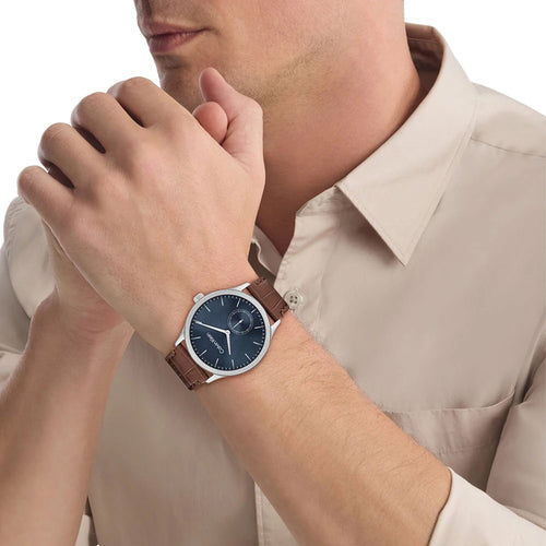 Tailored Men Quartz Blue Dial Analog Leather Watch 25200552