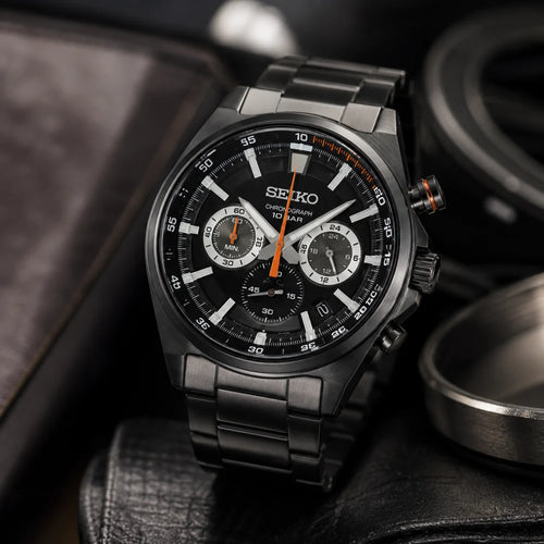 Seiko Dress Men Quartz Black Dial Chronograph Stainless Steel Watch - SSB399P1