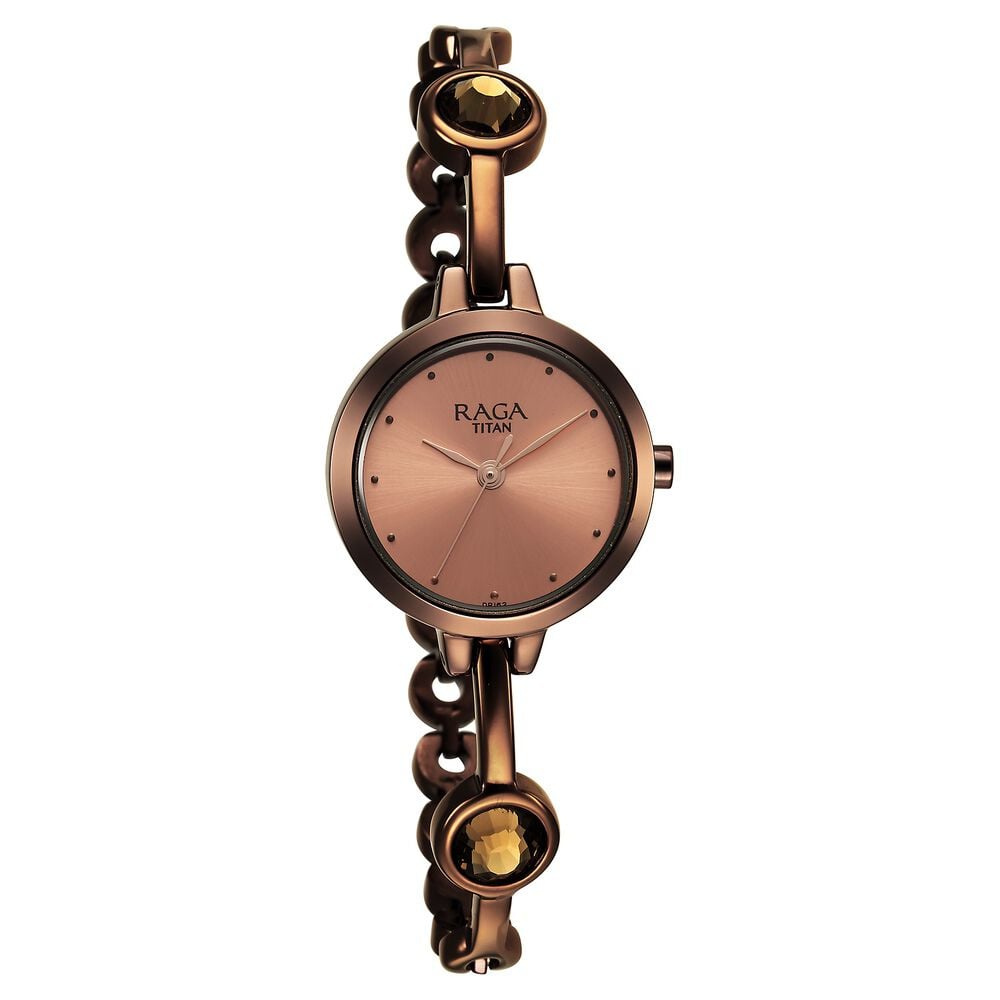 Titan Raga Viva Quartz Analog Rose Gold Dial Brown Metal Strap Watch for Women - NU2576QM01