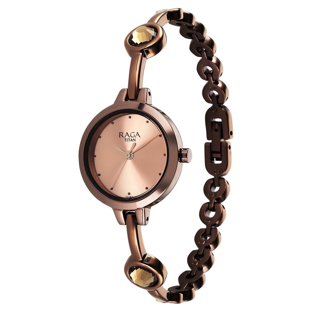 Titan Raga Viva Quartz Analog Rose Gold Dial Brown Metal Strap Watch for Women - NU2576QM01