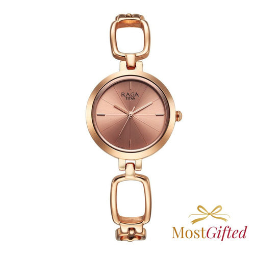 Titan Raga Quartz Analog Rose Gold Round Dial Rose Gold Metal Strap Watch For Women - NU2725WM01