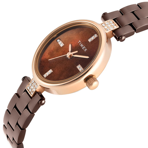 Timex Oval 23mm Brown Dial Analog Women Watch - TWEL27202