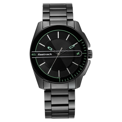 Fastrack Wear Your Look Quartz Analog Black Dial Metal Strap Watch for Guys NS3089NM03