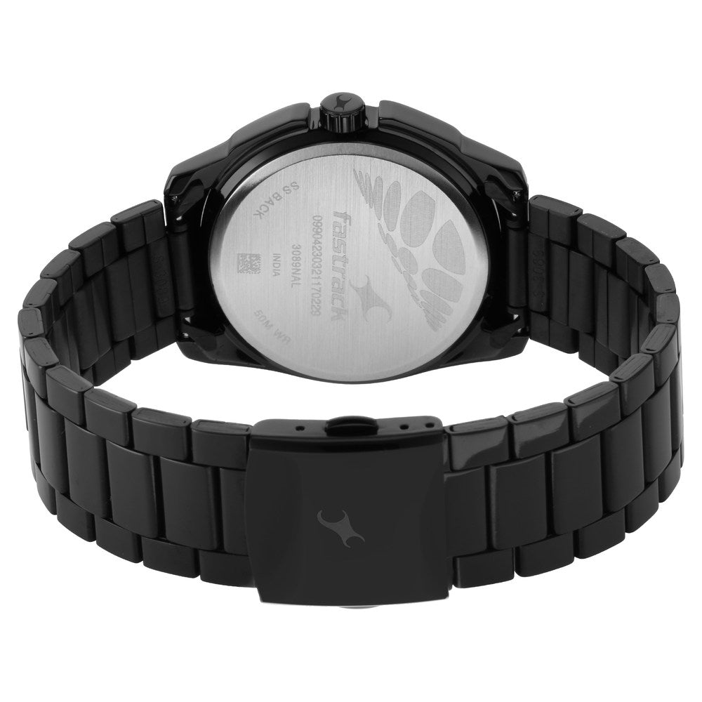 Fastrack Wear Your Look Quartz Analog Black Dial Metal Strap Watch for Guys NS3089NM03