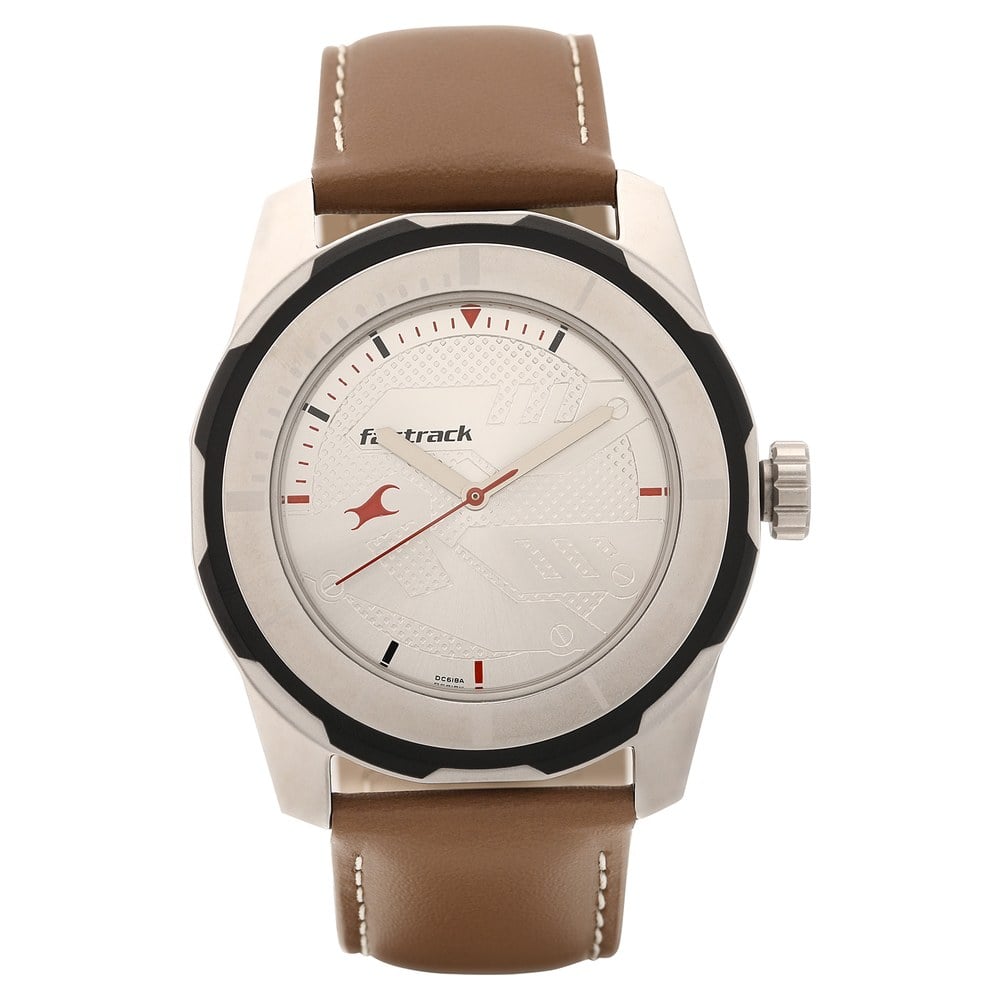 Fastrack Quartz Analog Silver Dial Leather Strap Watch for Guys NT3099SL01