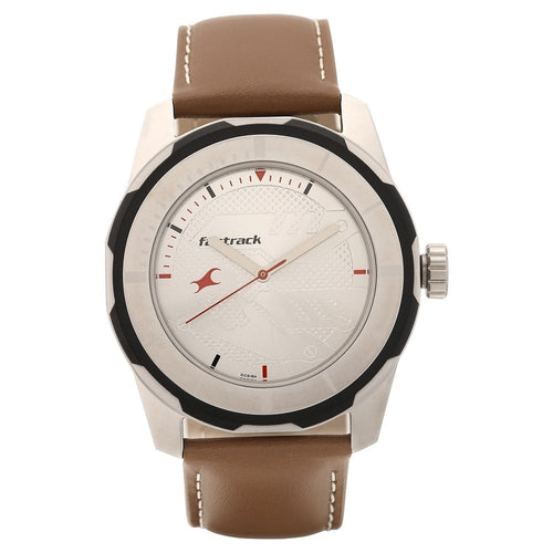 Fastrack Quartz Analog Silver Dial Leather Strap Watch for Guys NT3099SL01