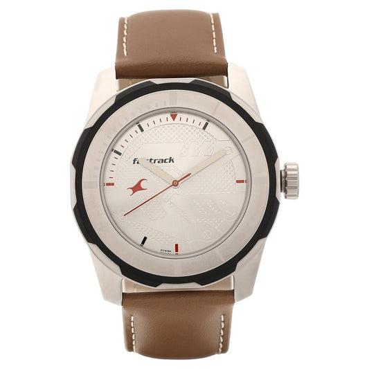 Fastrack Quartz Analog Silver Dial Leather Strap Watch for Guys NT3099SL01